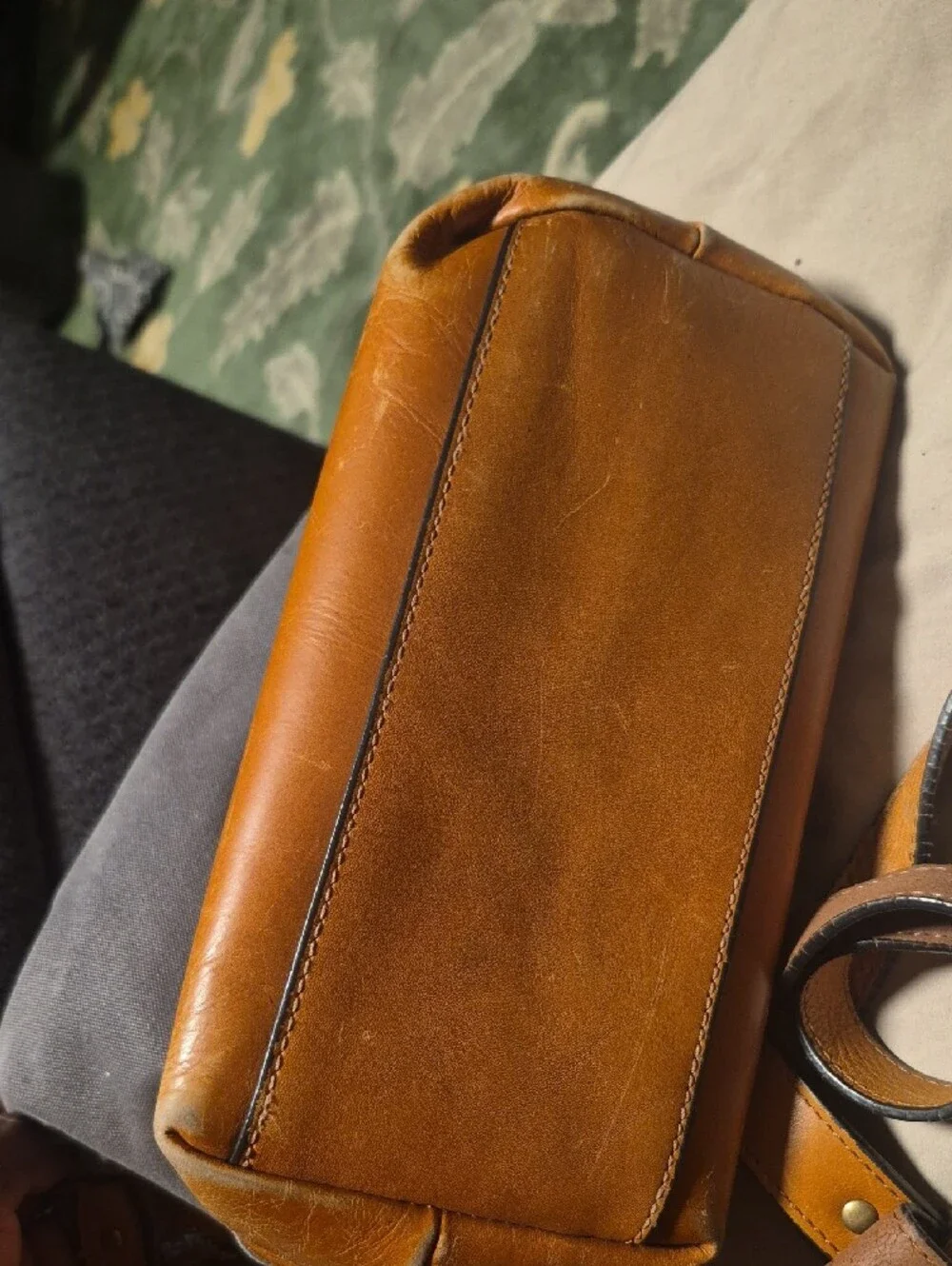 L.L. Bean Brown Leather and Gray Canvas Duffel Bag
